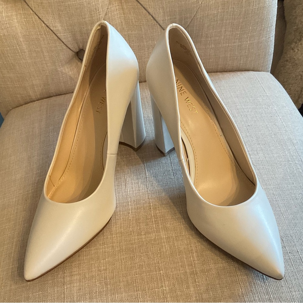 Nine West white block heels